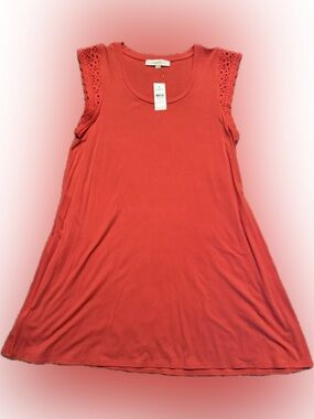 NWT LOFT Sz Medium Orange Crochet Cap-Sleeve A-Line Tank Dress